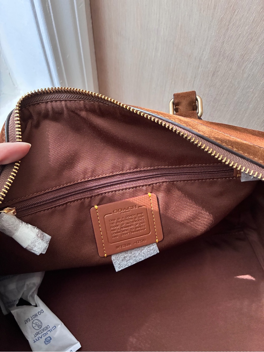 NWT🍯Coach Rowan Large Satchel Bag Suede Warm Brown CET42 Classic Crossbody - Picture 7 of 11